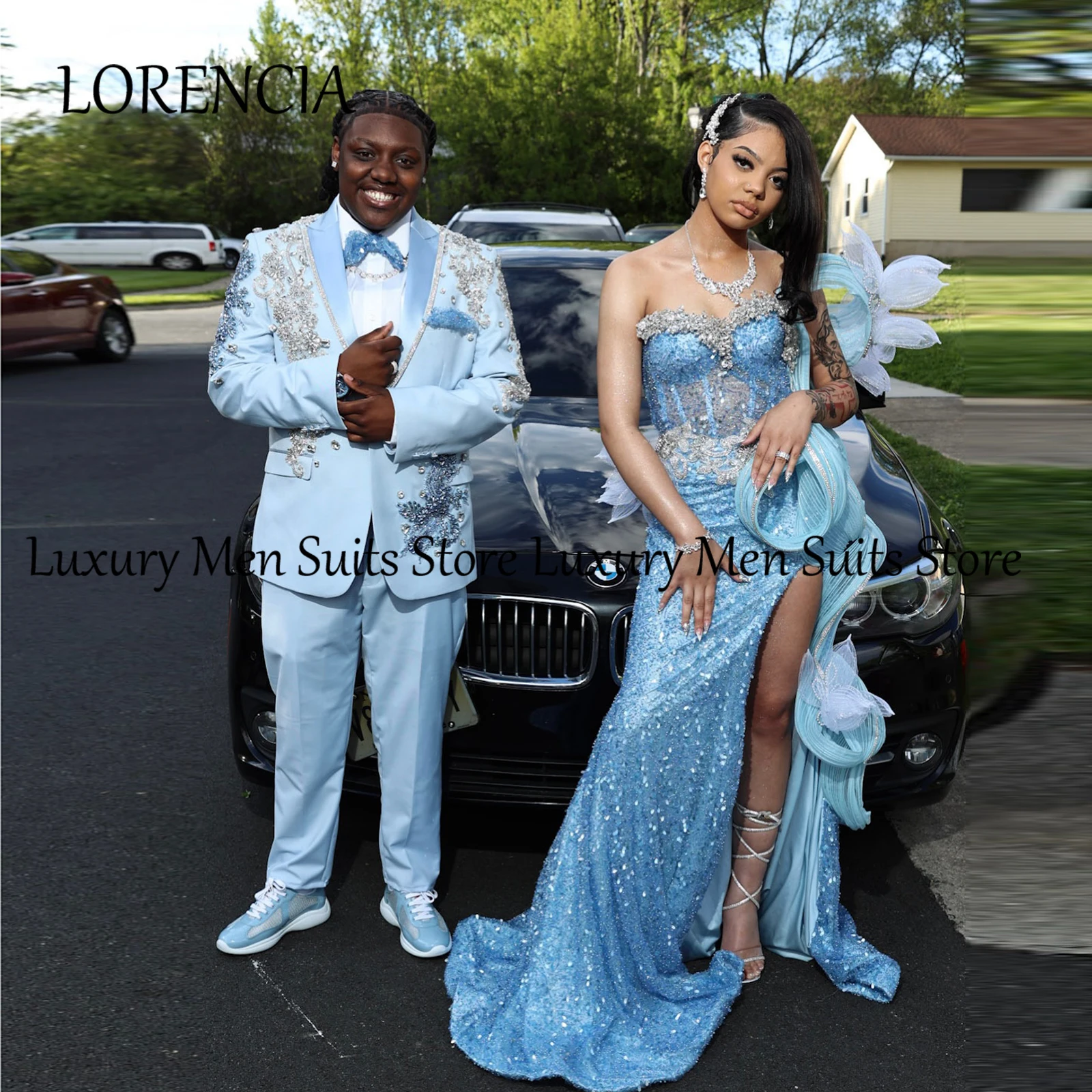 

Luxury Slim Fit Men's 2-Piece Suit With Allover Crystal Beaded Appliques Formal Prom Tuxedo Customized Terno Masculino Completo