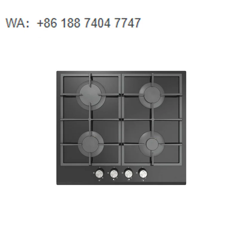 

Minimalist 4 Burners Built-in Gas Cooktop, 600mm Black Tempered Glass Cooking Surface with Heavy-Duty Cast Iron Grates