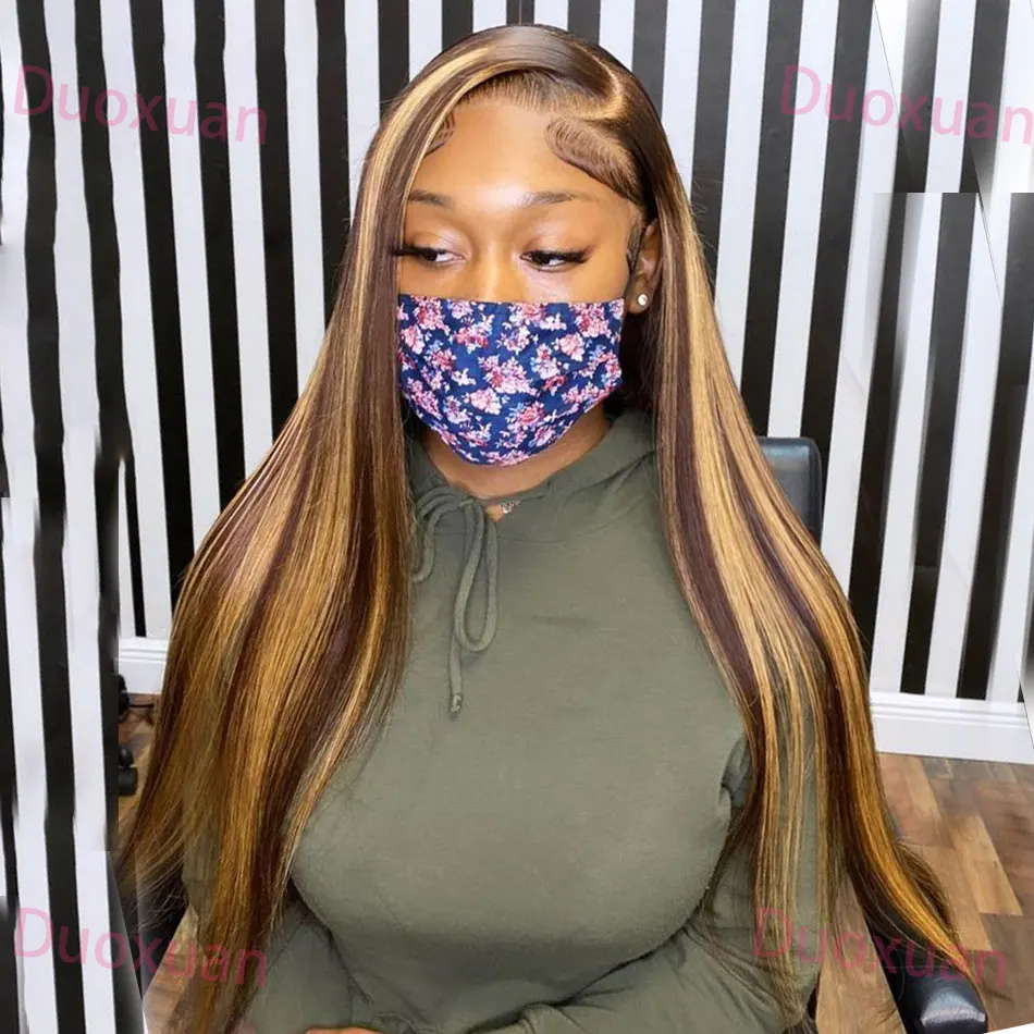 427 أومبير تسليط الضوء على شعر مستعار شعر الإنسان مستقيم 13x6 Hd الدانتيل الباروكة الأمامية قبل قطعها 200% الكثافة العسل شقراء براون باروكة من شعر طبيعي