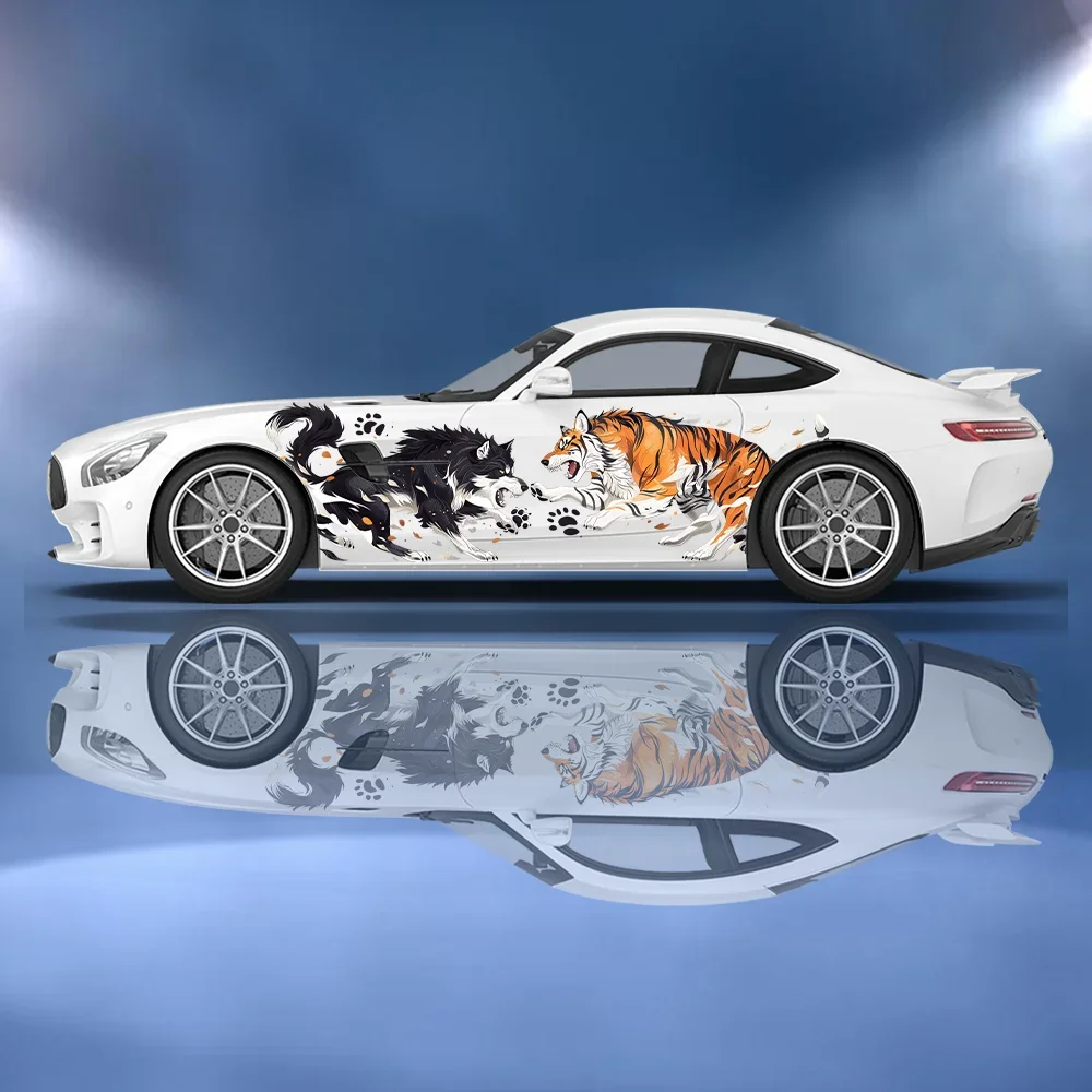 

Wolf Tiger Fighting Car Side Sticker Decoration, PVC Waterproof Scratch Resistant Decal, Car Protection, Auto Accessories Gift