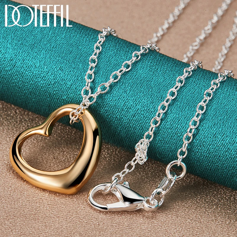 

DOTEFFIL 925 Sterling Silver 18-30 Inch Chain Gold Love Heart Pendant Necklace For Women Wedding Engagement Fashion Jewelry