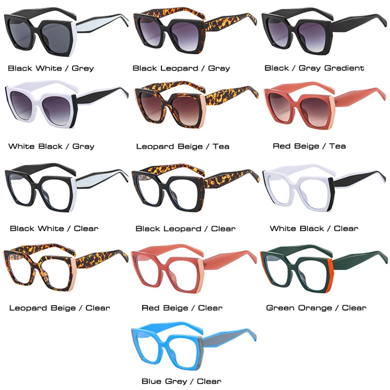 SO&EI Ins Popular Fashion Polygon Cat Eye Sunglasses Women Vintage Clear Gradient Shades UV400 Men Double Color Sun Glasses