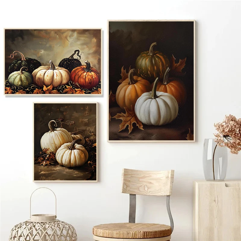 Vintage Fall Deciduous Pumpkin ation Artwork Posters Prints Canvas Painting Wall Art Picture Living Room Home 