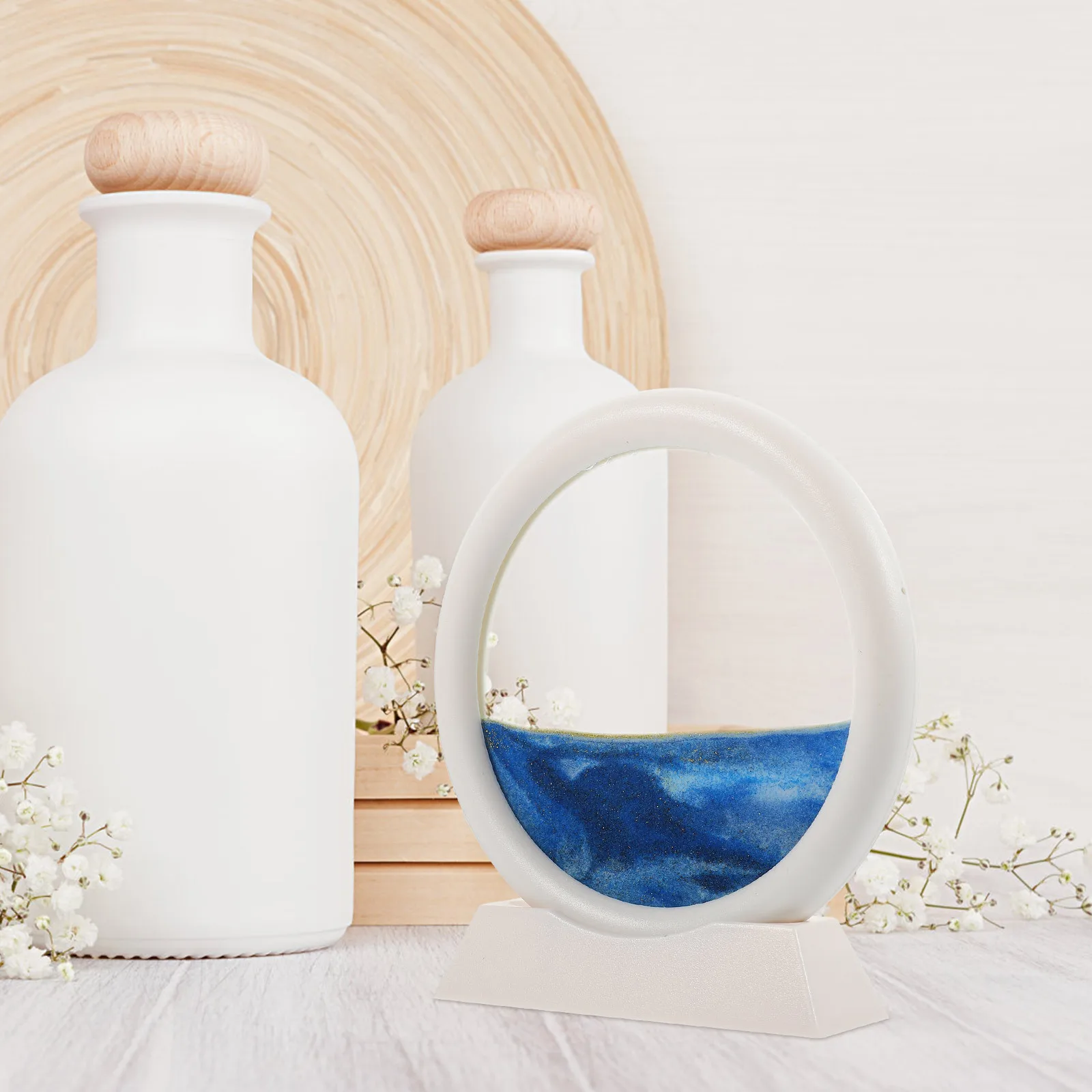 صورة فنية رملية متحركة ثلاثية الأبعاد لوحة رملية مستديرة ديناميكية لتزيين مكتب المكتب المنزلي تصميم منظر طبيعي قابل للتركيب على الحائط #3