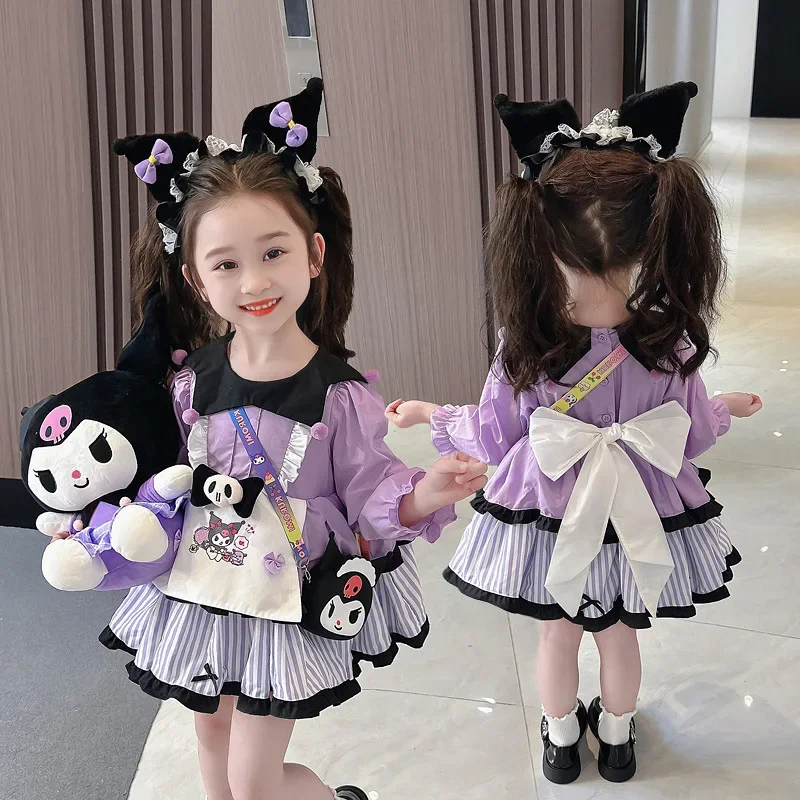 

Halloween Sanrio Kuromi Princess Dresses Children Kawaii Dresses Autumn Lolita Outdoor Party Children Cartoon Birthday Gifts