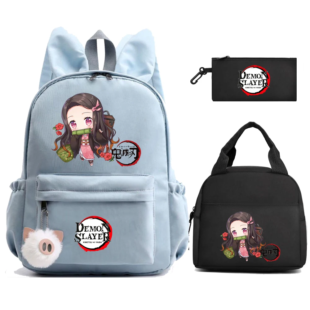 3Pcs/set Anime Demon Slayer Nylon Backpack Large Capacity Bookbag for Teenager Girls Travel Bag Daily Schoolbag Gift Rucksack