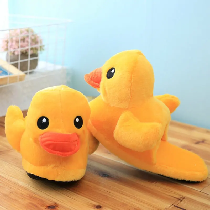 Winter Women Home Yellow Duck Fuzzy Slippers Cartoon Slides Snug Bedroom Slides Warm Cotton Indoor Female Slippers