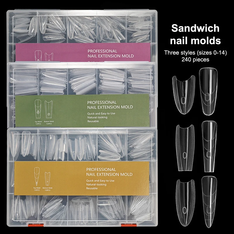 240 قطعة أشكال الأظافر المزدوجة اللوز تمديد جيل للأظافر أشكال الأظافر غطاء كامل قابلة لإعادة الاستخدام قوالب الأظافر ل هلام الأظافر الصلبة الغراء مسمار الفن
