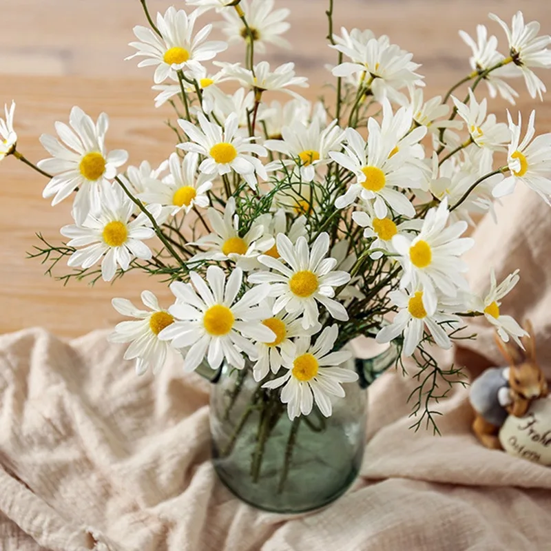 Artificial White Daisy Flower Bouquet DIY Vase Home Garden Living Room Decoration Wedding Party Silk Fake Flowers