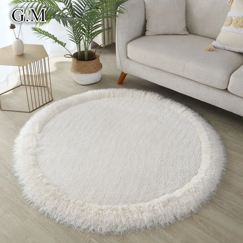 

80x80cm Luxury Hand Tufted Thick Shaggy Round Area Rug Super Fluffy Circle Rugs for Bedroom Bedside Anti Slip Plush Floor Mat