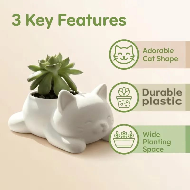 Bohemian-Style Cat-Shaped Windowsill Planter 1 Piece Lightweight Versatile Synthetic Resin Indoor And Outdoor Shatter-Resistant