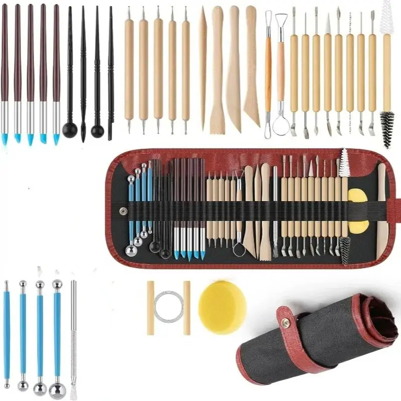 

38Pcs Pottery Clay Modeling Tools Ceramic Sculpting Set Wooden Handle Smoothing Tools Wax Carving Cutting Clay Polymer Art Tools