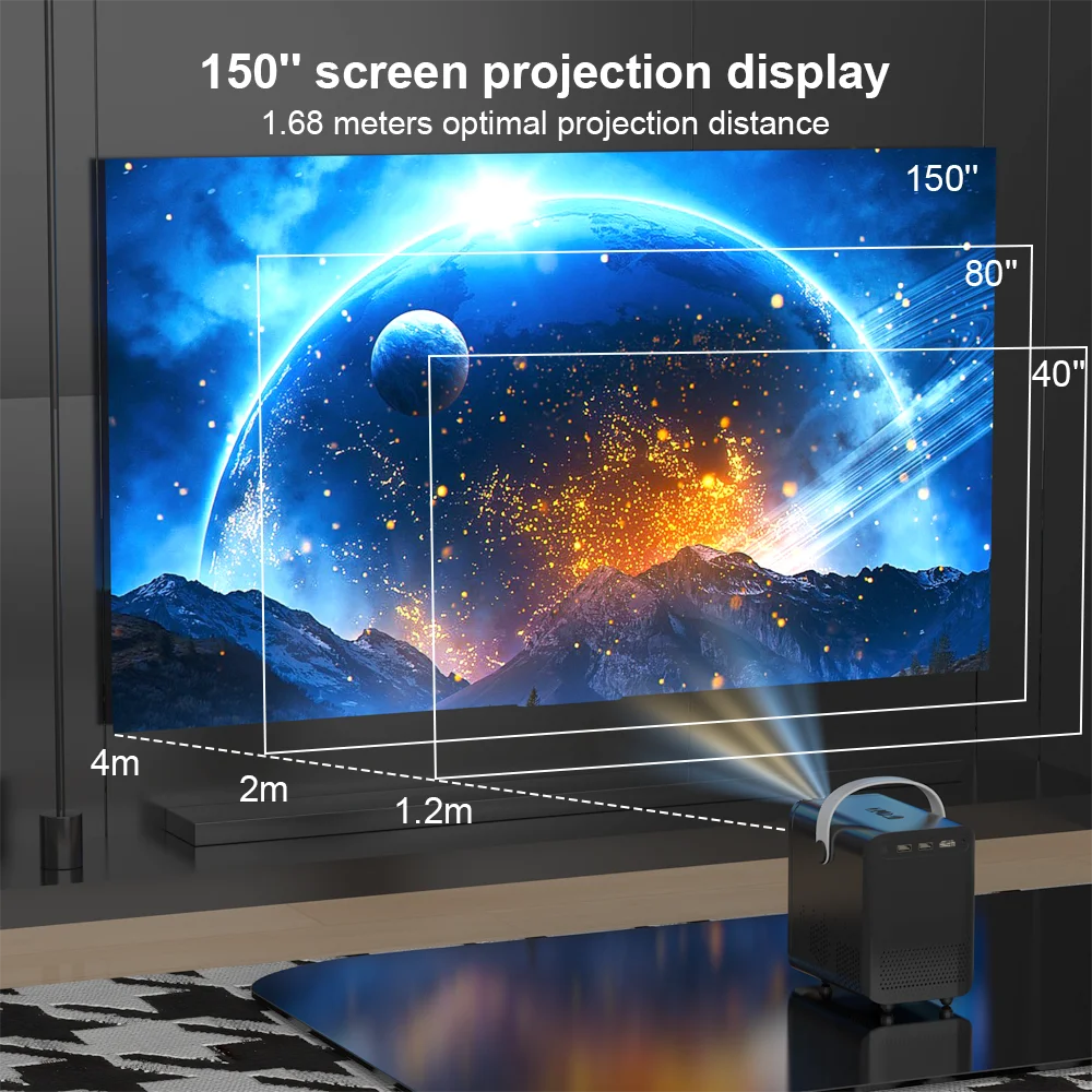 HONGTOP Android Smart Mini Projector 300ANSI Lumen Portable Projector 4K with WIFI Bluetooth 1080P Home Movie Theater Beamer