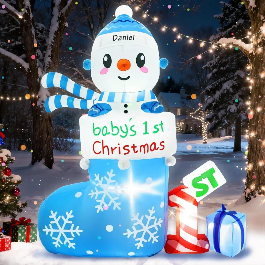 

Christmas Inflatable Outdoor Decorations 6 FT Inflatables Babys First Christmas Stocking Snowman Yard Decor Built-in LED Lights