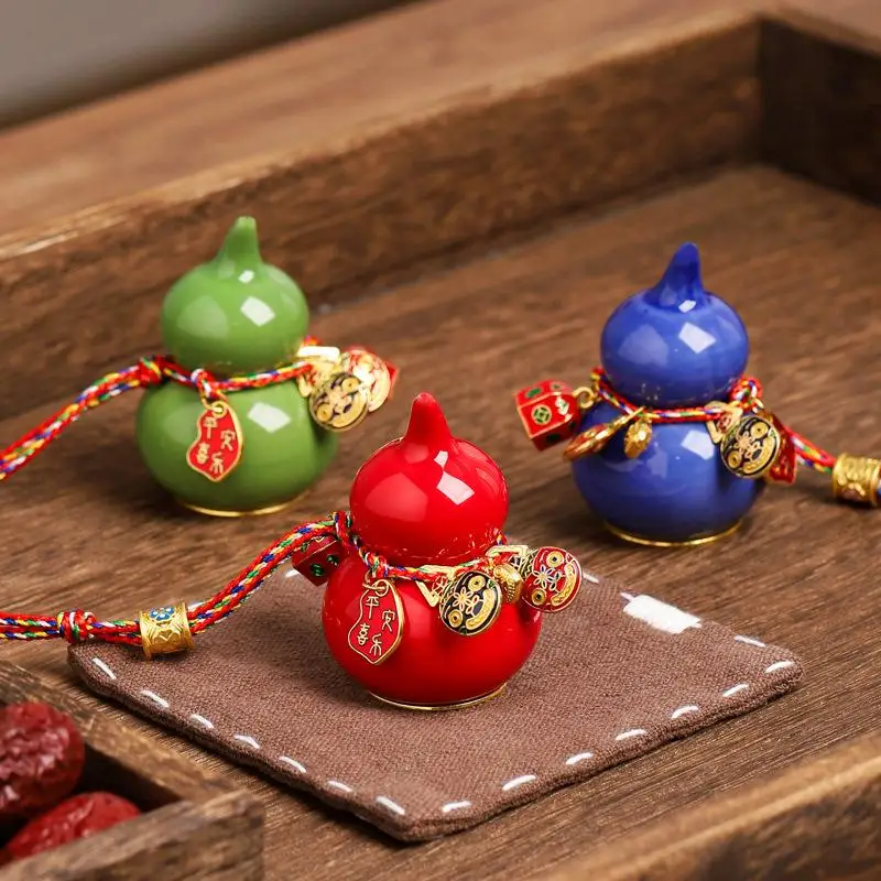 Mini Colorful Ceramic Gourd Ornament, Hulu Home Decor For Good Fortune, Wealth Luck And House Blessing, Auspicious Crafts Gift