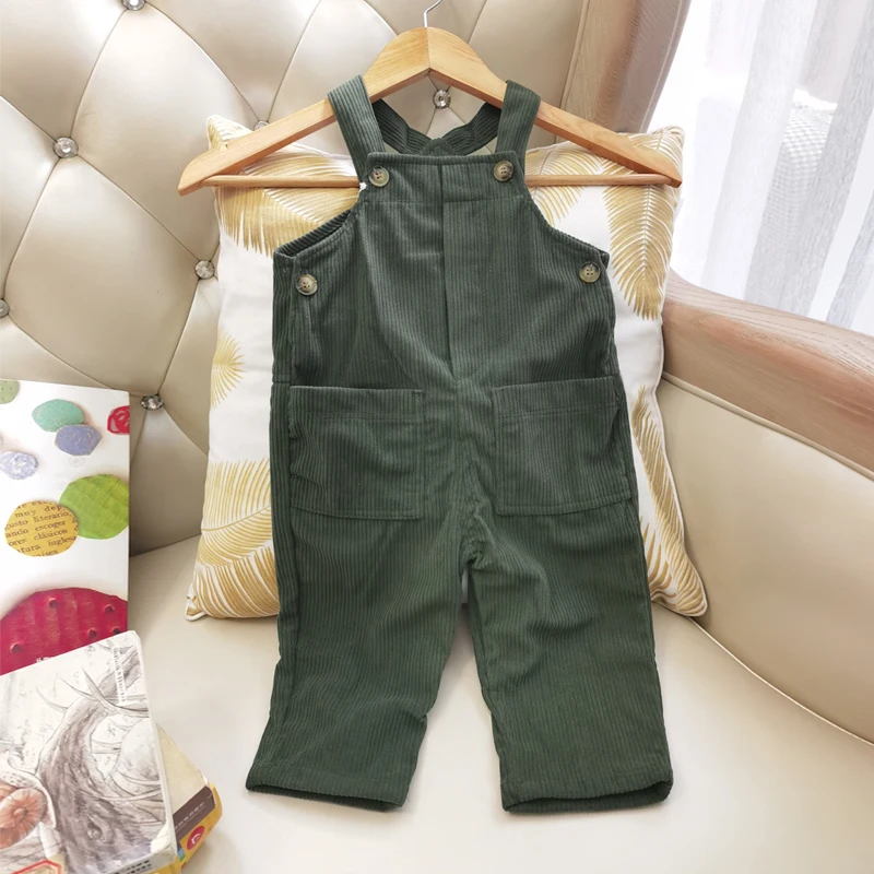 IENENS Kids Overalls Boy Girl Dungarees Solid Color Toddler Long Pants Clothes Spring Fall Corduroy Casual Trousers