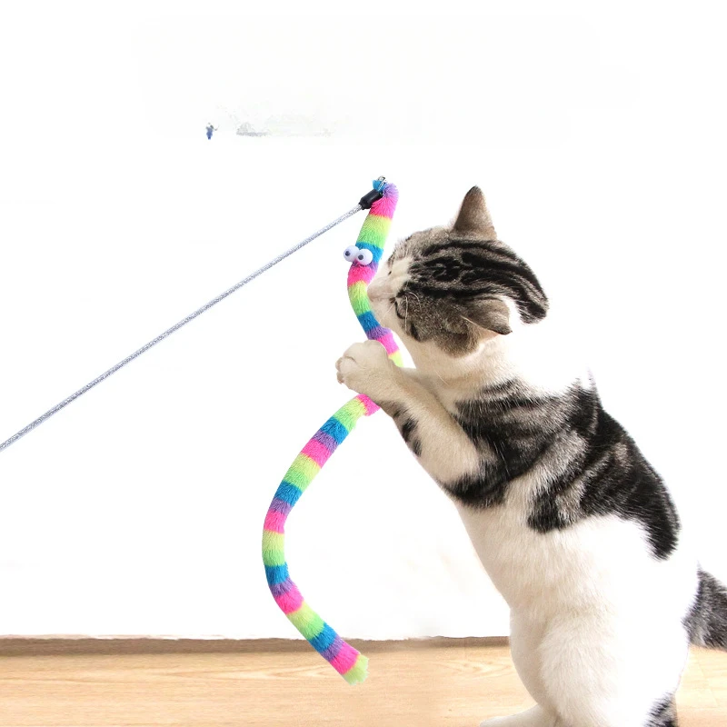 Cat Toy Feather Cat Kitten Teaser Wand Cat Interactive Toy Funny Caterpillar Colorful Rod Teaser Wand Pet Cats Supplies