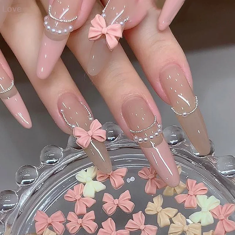 [L&P] 100個入りミックスクリームスタイルリボンネイルチャーム3Dオーロラボウフラットバックジェムパーツネイルアートマニキュアデコレーション