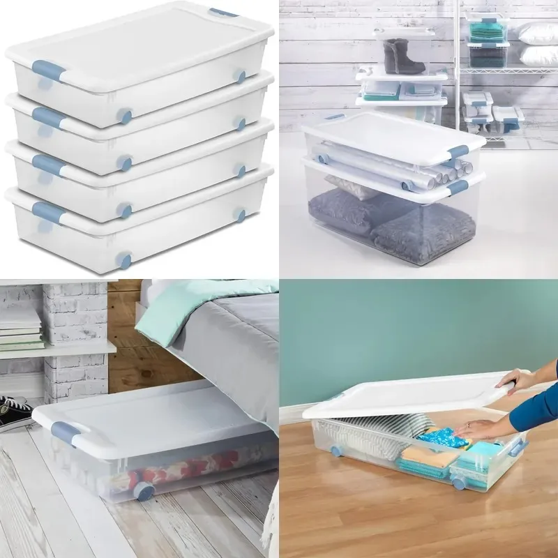 4-Piece 56-quart (L) lockable pulley rectangular injection molded transparent plastic storage box for family dormitory