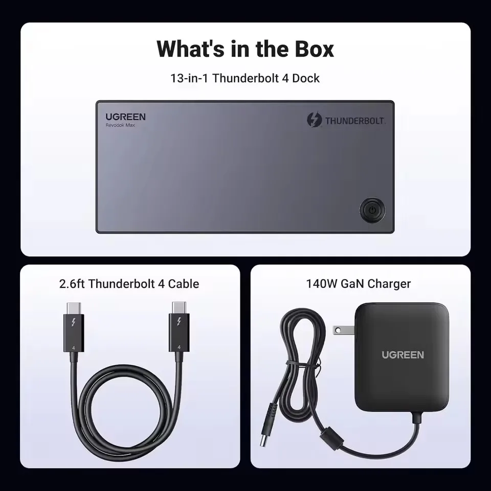 Revodok Max 313 UGREEN Deck 13 in 1 40Gbps Docking Station Triple 4K 60Hz Single 8K Display PD 2.5GbE SD/TF Charging for Laptop