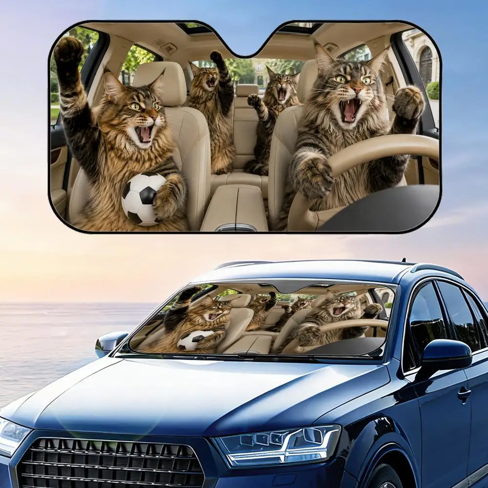 Parasol para parabrisas delantero de coche con diseño de Maine Coon Soccer Fan, plegable, reflectante, protección UV, cubierta de aislamiento térmico