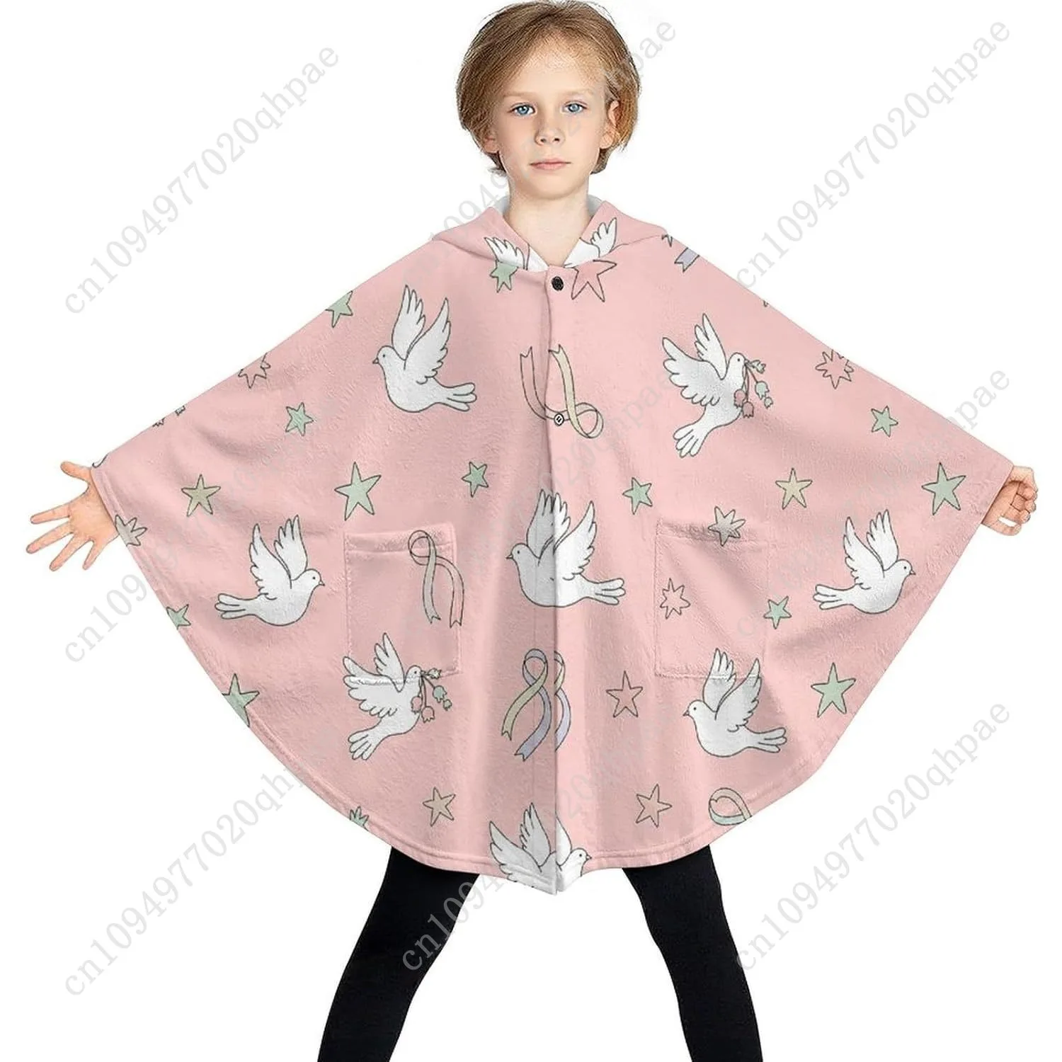 سترة بطانية مريحة من الفلانيل، قلنسوة كبيرة الحجم بأشرطة على شكل نجوم مع جيوب للأطفال والمراهقين #3