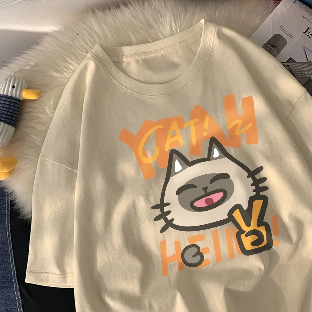 안녕하세요 작은 고양이 귀여운 인쇄 여성 티셔츠 만화 인쇄 탑 o-넥 부드럽고 편안한 반팔 여름 캐주얼 의류