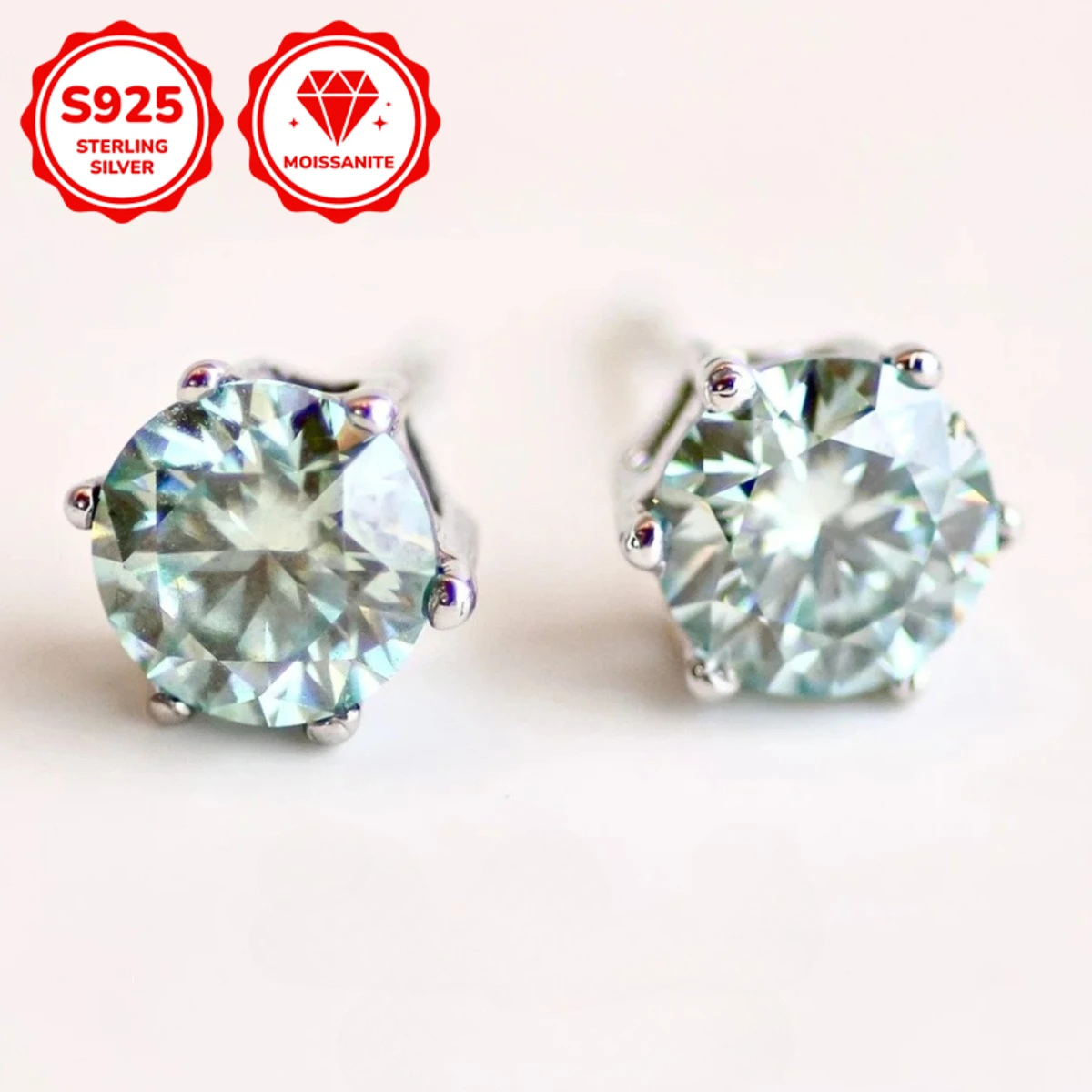 

1pair 0.5/1/2/3Carat Light Blue Moissanite Earrings Stud, 925 Silvery, Anniversary Earrings Stud for Couple.