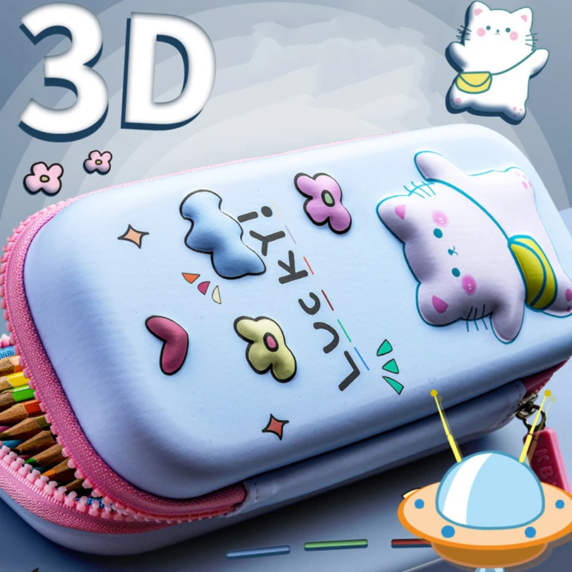 Imagem -05 - Cat Pencil Case Kawaii Papelaria Lápis Case Cute Pen Box Material Escolar Kalemlik3d