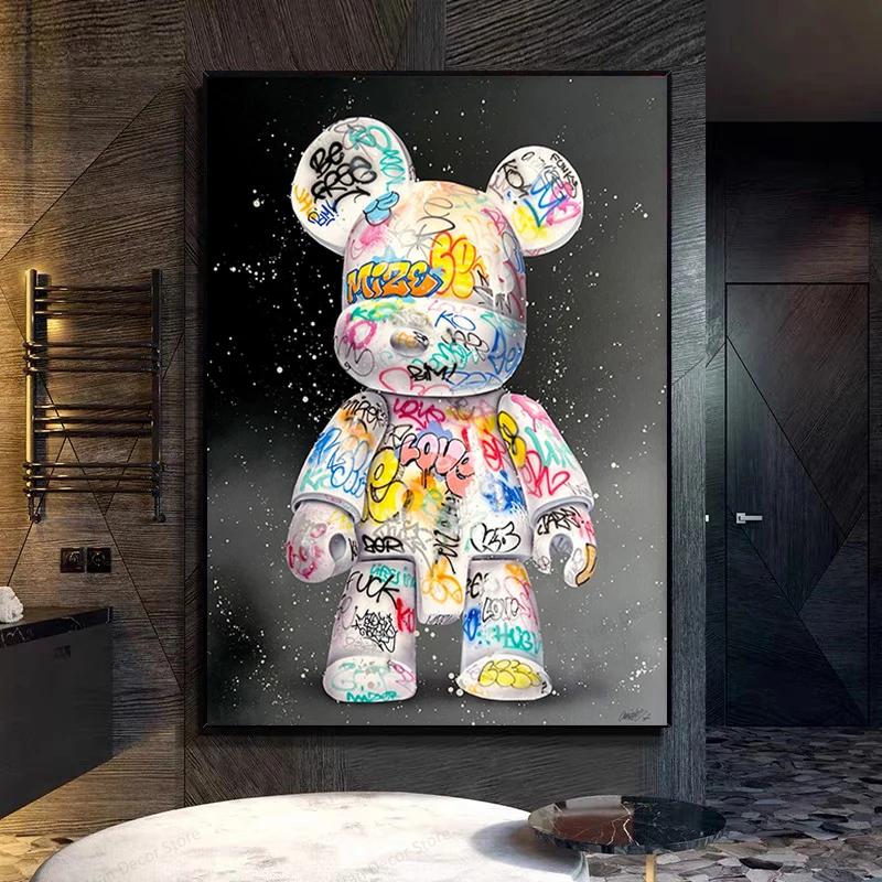 

Creative Cartoon Pop Art Posters Prints Modern Street Art Graffiti Cute Bear Wall Cuadros for Living Room Home Kid Room Decor