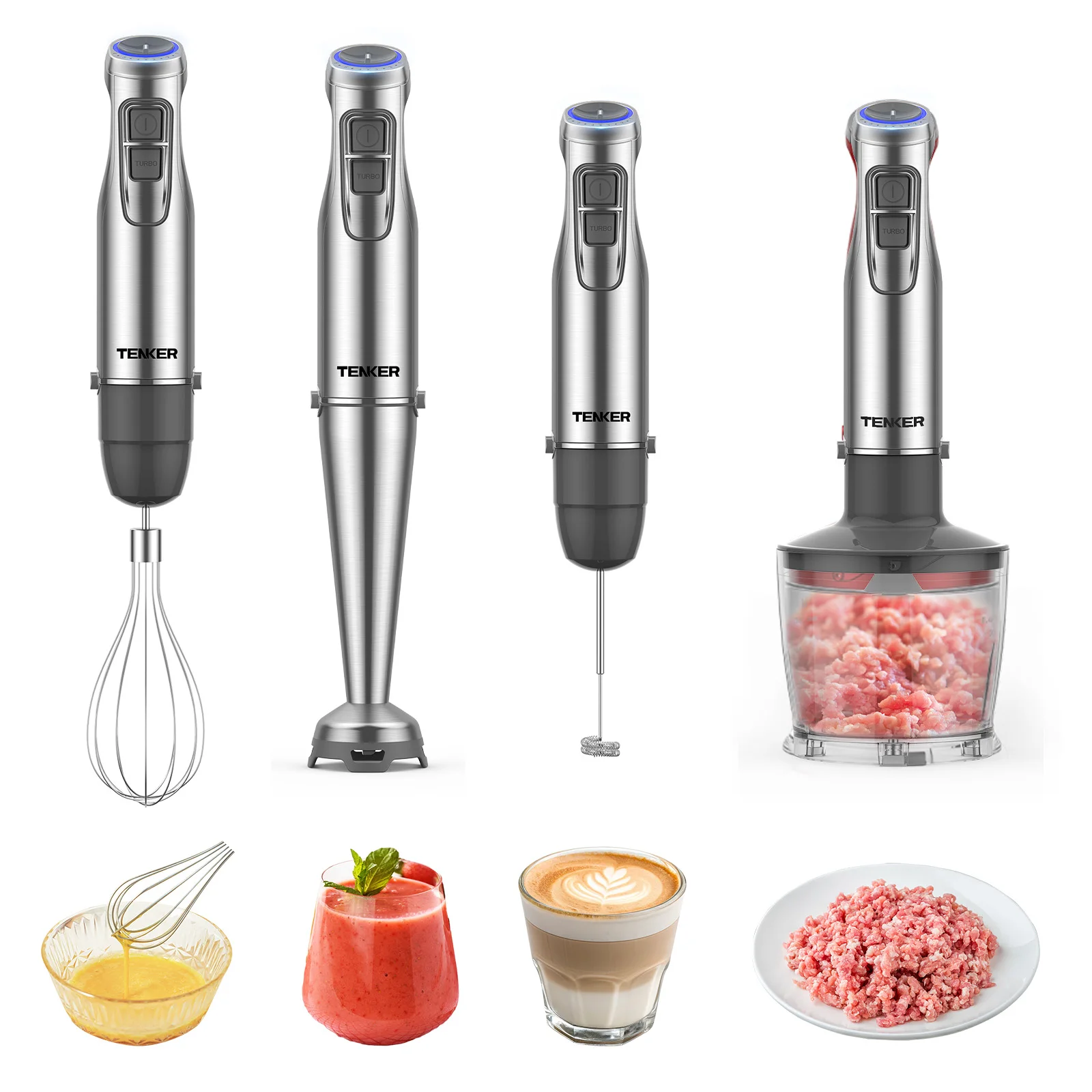 

1000W Immersion Hand Blender, Stainless Steel Stick Blender with 12-Speed&Turbo Mode, 5-in-1 Handheld Blender with Chopper, Whis