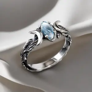 Triple Moon authentic ring SS with faux opal 7