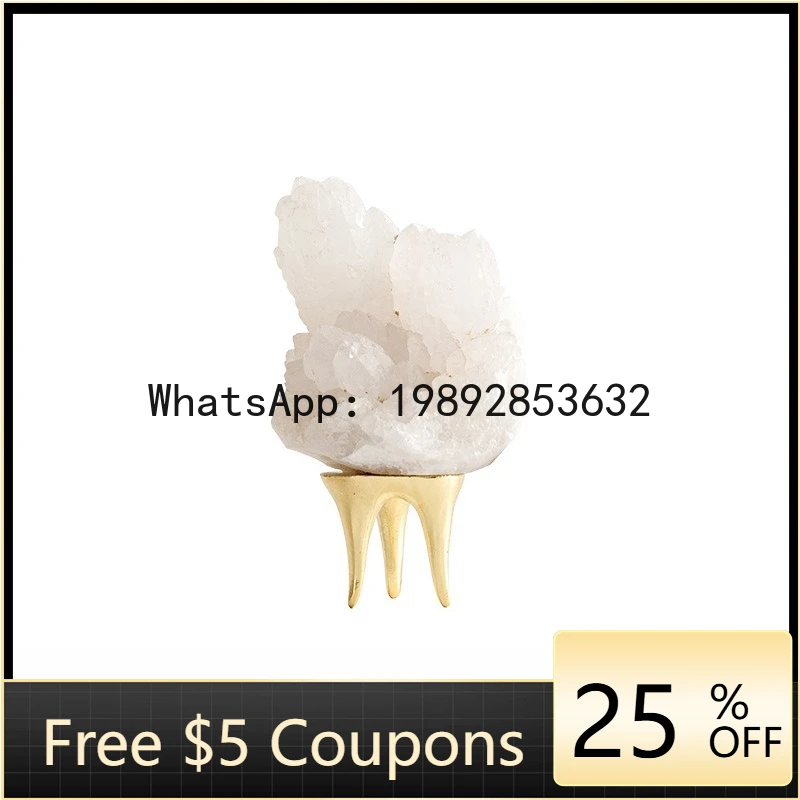 Metal Handicrafts Brass Abstract Sculpture Octopus Natural Crystal Marble Ornaments Metal Figurine Home Decoration Accessories