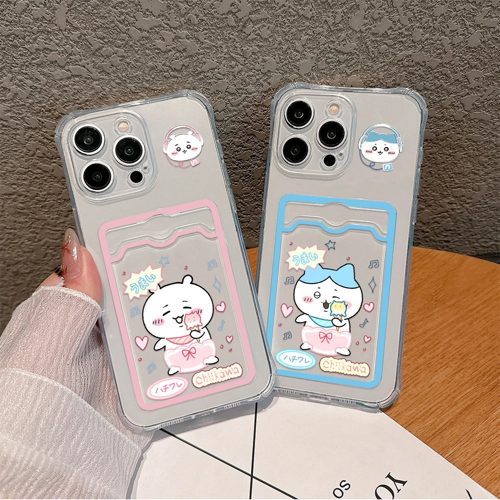 Cute anime chiikawas Card Hold Case For iPhone 15 14 13 12 11 Mini Pro Max X XR XSMax 6S 6 7 8 Plus SE20 Anti-fall Clear Cover