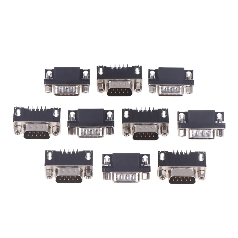 10Pcs DR9 Hole/Pin Female/Male Right Angle Welded D-Sub 9 Pin Connector RS232 90 Degree Bent Needle No Loose