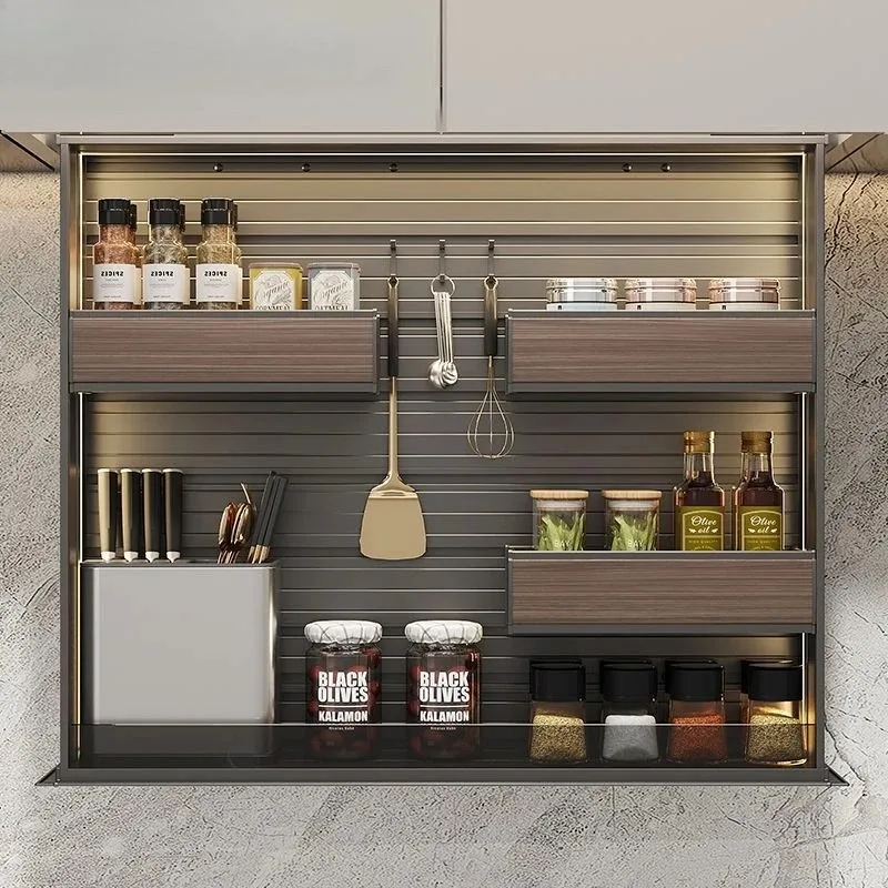 Kitchen hanging cabinet electric lift pull basket pull down intelligent voice voice control lift touch seasoning pull basket