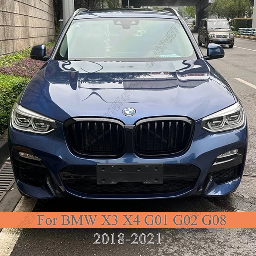 

2Pcs Kidney Grille Single/Dual Slat Style For BMW X3 X4 G01 G02 G08 2018-2021 Glossy Black Front Bumper Racing Grill Body Kits