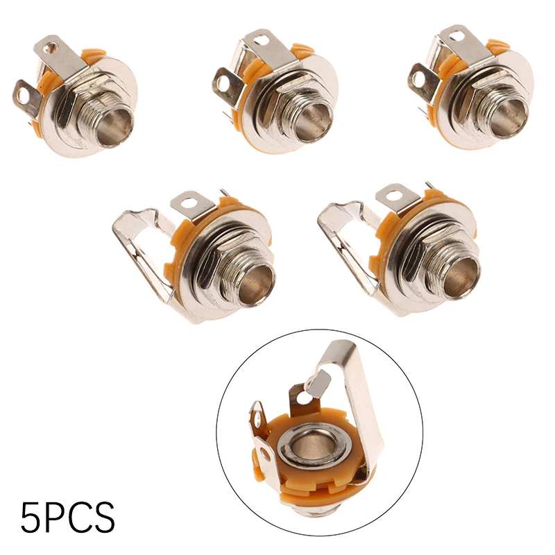 6.35 6.5 Mono Audio Cable Jack Plug Chassis Solder Adapter 5PCS 6.35mm 2 Pin Pole 1/4