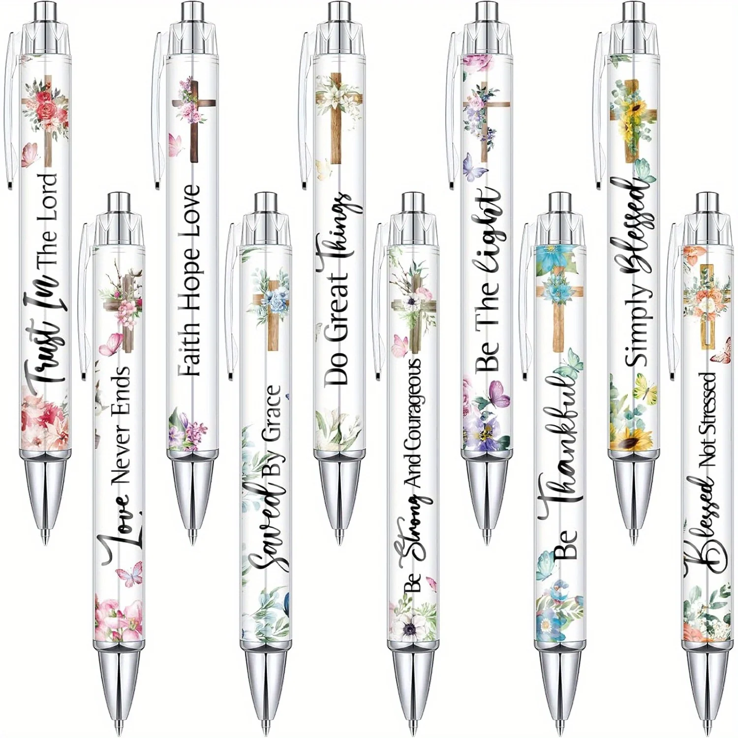 10 pcs Christian Pens for Women Religious Ink Pens Inspirational Quotes Pens Bible Verse Ballpoint Pens Funny Office Pens Retrac