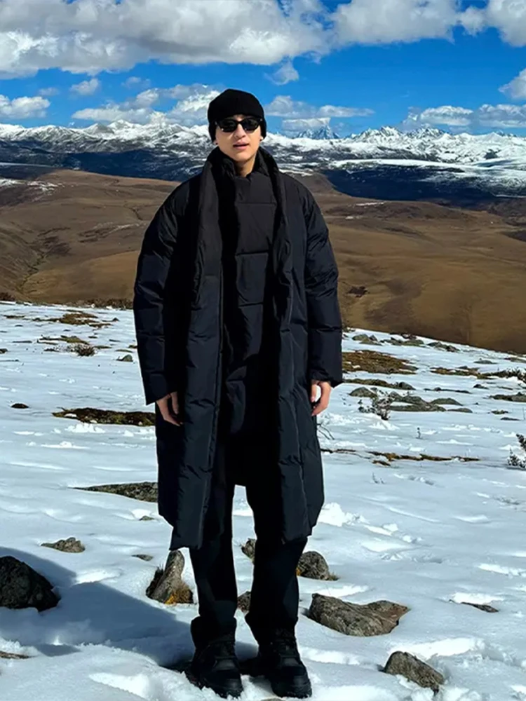 

Bla Mid-Length Cotton Jaet for Men Winter Cold Resistant Coat Knee-Length Warm Polyester Fiber Straight Hem Zipper Closure