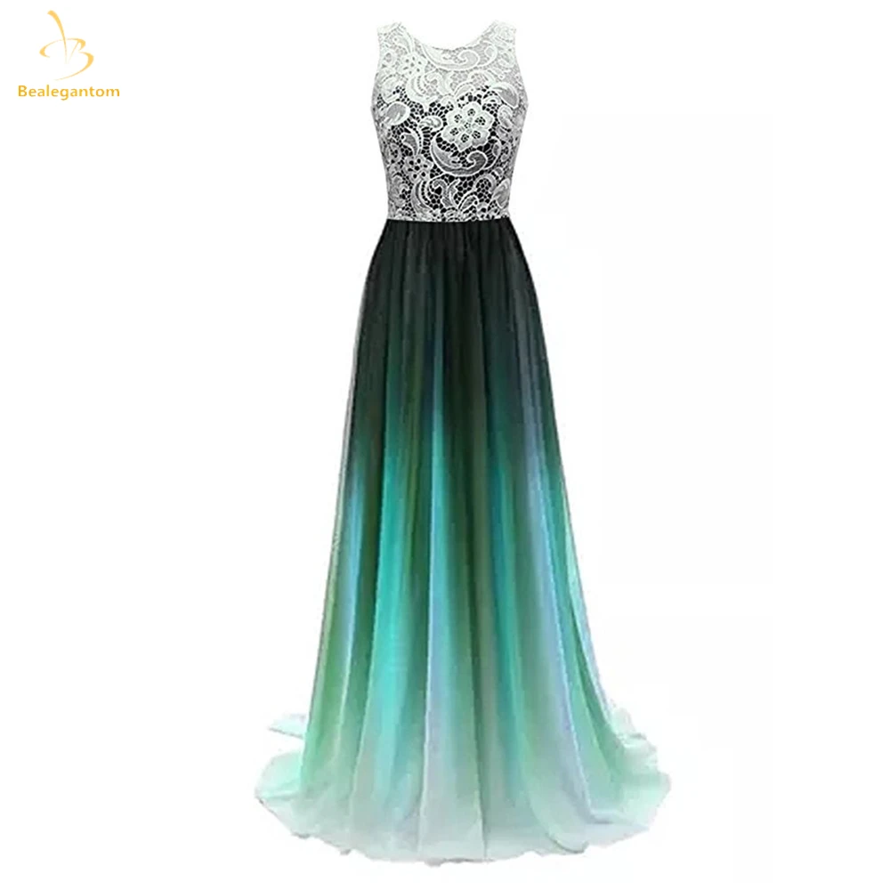 Bealegantom Lace Scoop Gradient Prom Dresses 2026 Chiffon Beaded Long Formal Evening Bridesmaid Party Gown Robes De Soiree QA468