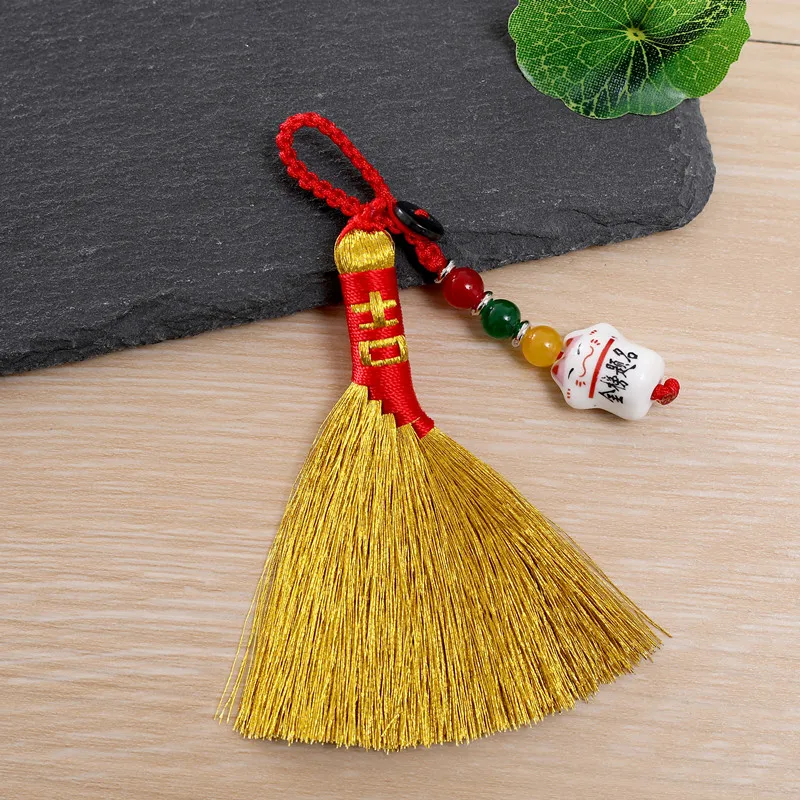 Handmade Woven Golden Broom Pendant 2026 Chinese Style Dragon Boat Festival Good Luck Hanging Ornament For Baby Bedside Soothing