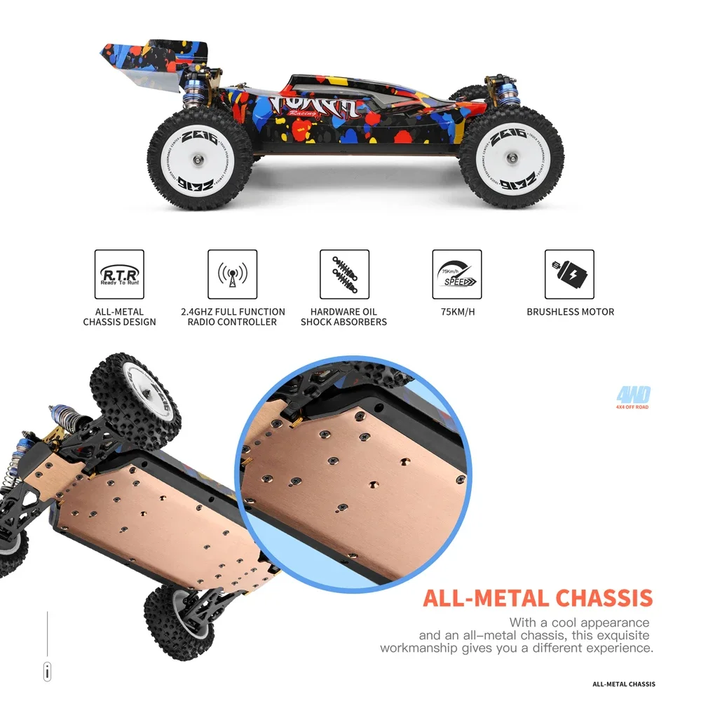 WLtoys 124007 1:12 Electric 4WD Racing Car 75km/h Speed RC Car 2.4G Remote Control Drift Crawler Built-in Mobile Phone Bracket