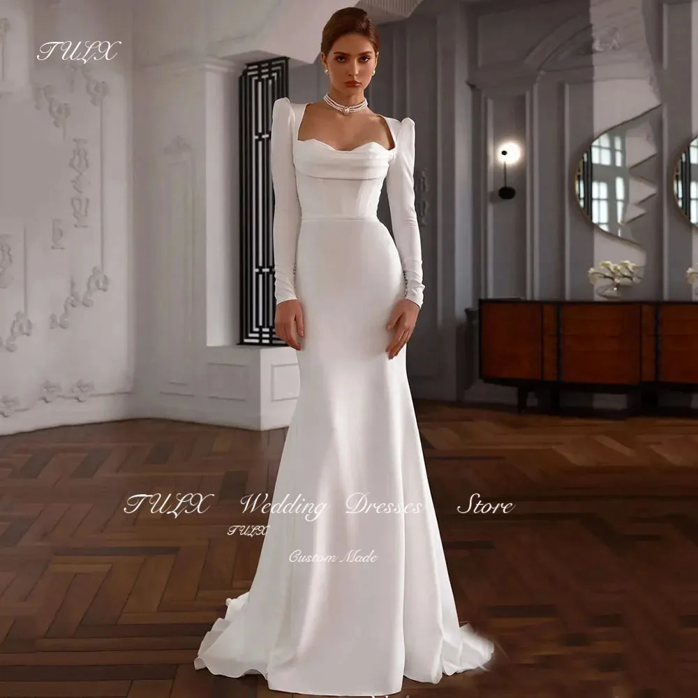 TULX Modern Simple Satin Wedding Gowns Full Sleeve Sweetheart Backless Bride Dress Corset Elegant Mermaid Wedding Dress 2025