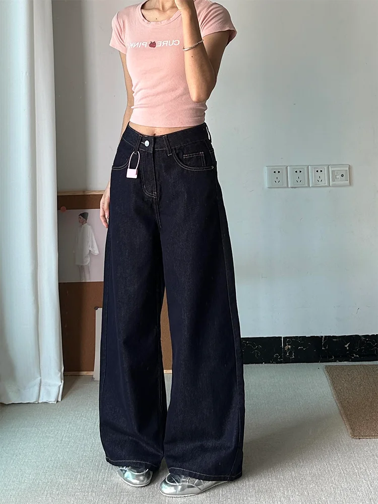 

High Waist Wide Leg Straight Cut Blue Jeans Women's Summer Loose Slimming Casual Versatile Denim Pants High Waist Korean Style