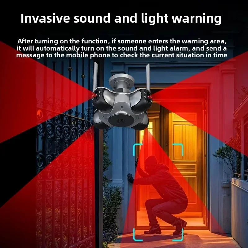 Four  Lens Four Screen WiFi Camera HD 20MP Outdoor Waterproof Security Camera Color Night Vision CCTV Two-way Intercom IP Camera