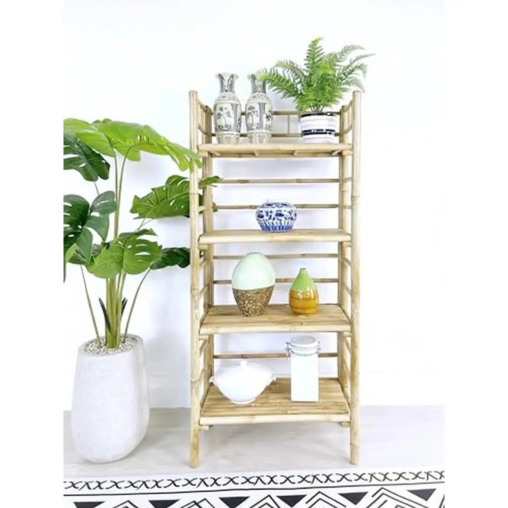 Bamboo Multi-Purpose Freestanding Foldable Shelf Bookcase Handcrafted Natural Versatile Design Adjustable Shelves Easy Assembly