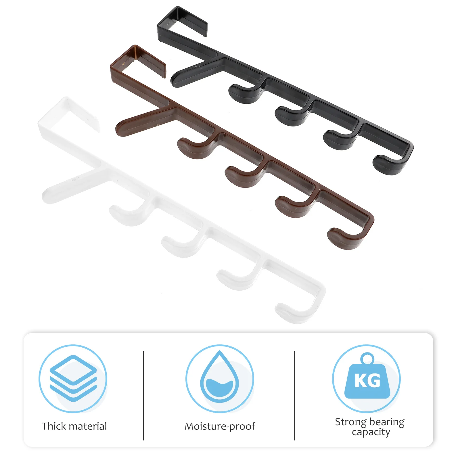 

3pcs Over-Door Hooks Space Saving 5 Hook Organizer Sturdy Abs Material For Bathroom Bedroom Kitchen Garage Locker Use No Drill