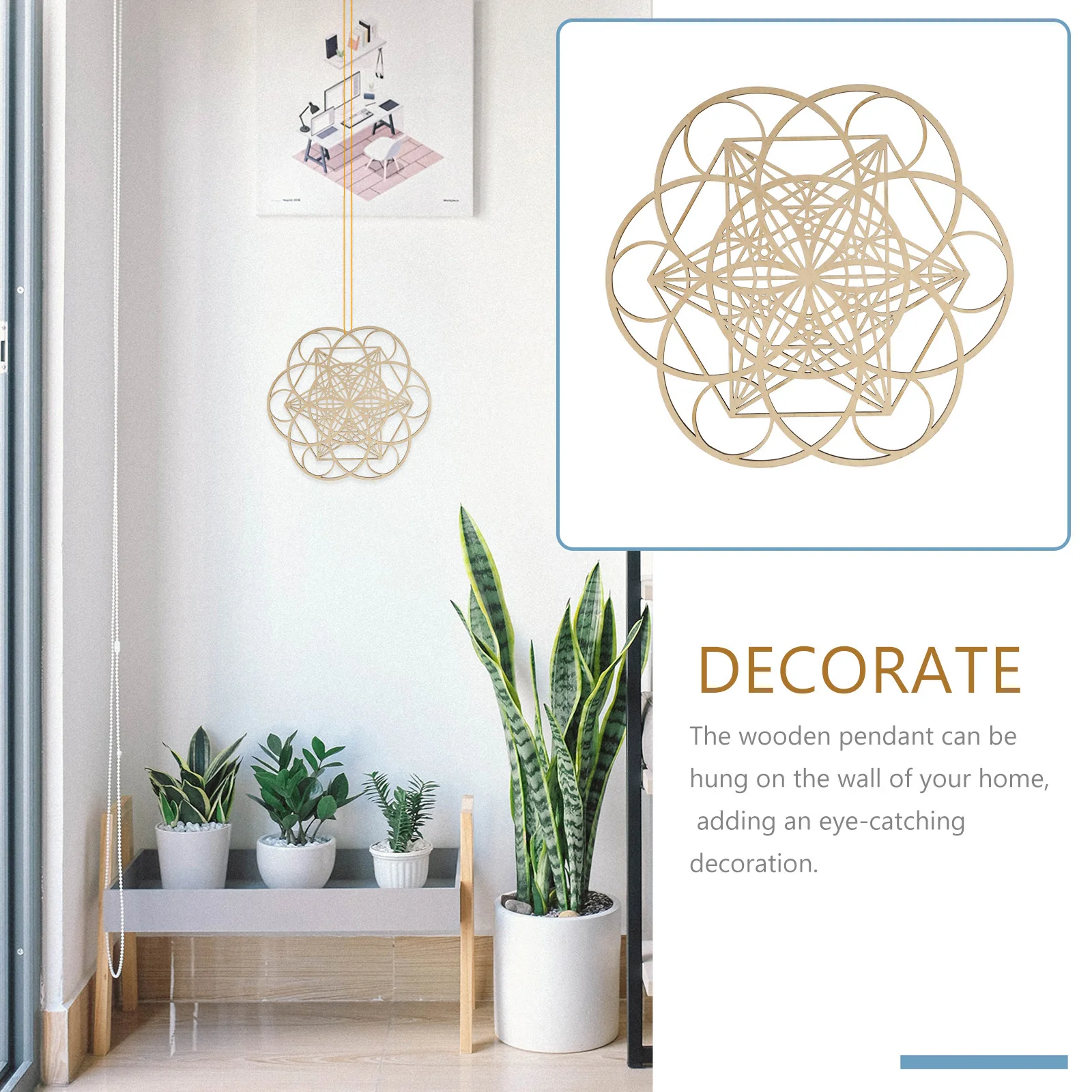 

Elegant Wooden Wall Decor Geometric Design Pendant Long-Lasting Smooth Edges Home Wall Hanging Adorn Unique Pendant