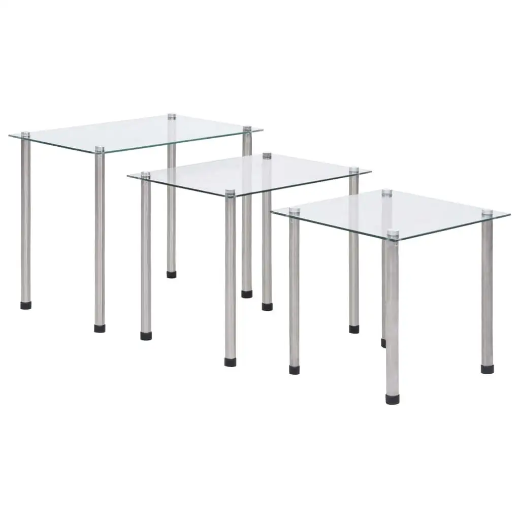 Set of 3 Nesting Tables with Transparent Tempered Glass Top - Modern Home Décor